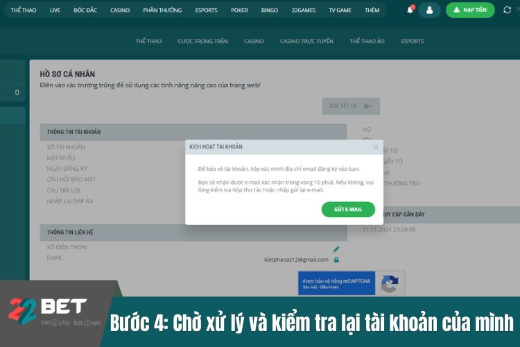 Bước 4: Chờ xử lý và kiểm tra lại tài khoản của mình