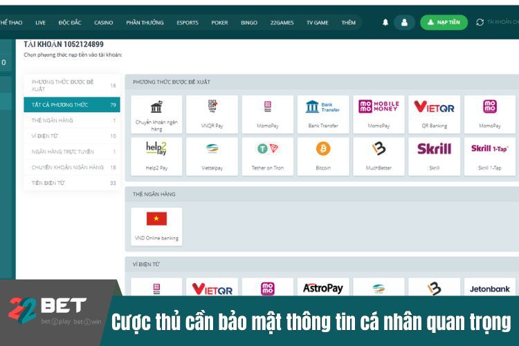 Cược thủ cần bảo mật thông tin cá nhân quan trọng